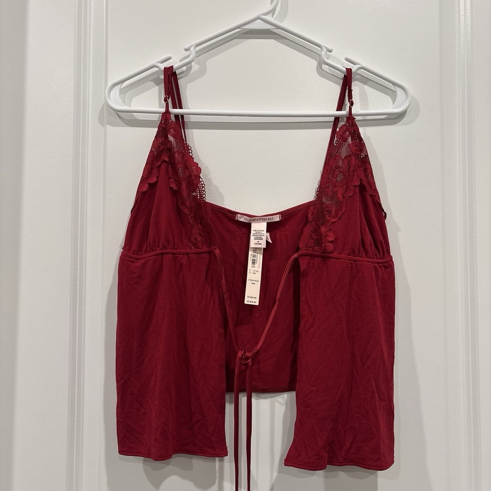 Victoria's Secret M Medium So Soft Modal‎ Lace-Trim Flyaway Cami  Red Lace